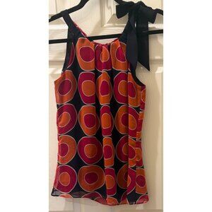 Ann Taylor Multicolor Halter Top With Bold Retro Circle Print